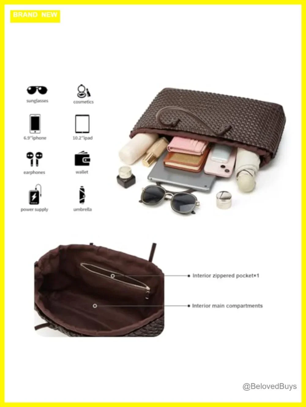 Large Vegan Leather Woven Tote Bag for Work Travel Crossbody
